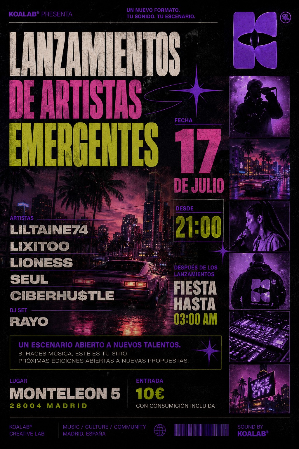 Cartel Lanzamientos de Artistas Emergentes KOALAB